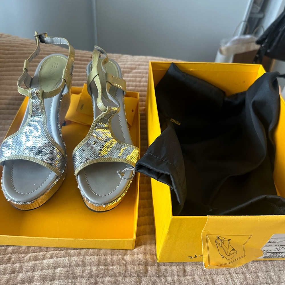 Fendi Silver Sandals with Rhinestone Embellishments